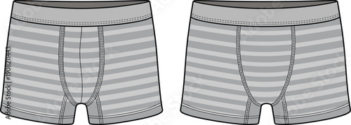 Modern men’s striped boxer briefs, comfortable fit, casual underwear, grey color, breathable fabric, seamless stitch, fashion essential, elastic waistband