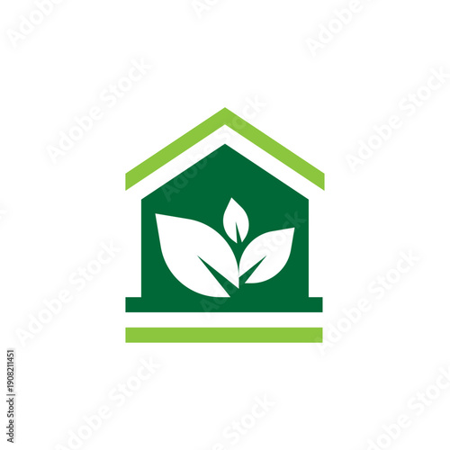 Simple green leaf house illustration vector