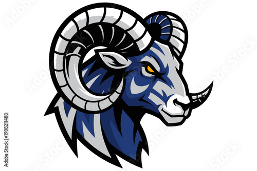 Bold and assertive ram head illustration, a striking emblem conveying strength, resilience, and a wild spirit for various design concepts