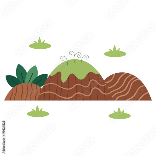 Illustrative Nature Landscape: A whimsical artistic illustration, depicting rolling hills, verdant grass, and flourishing flora, all set against a clean, uncluttered background. 