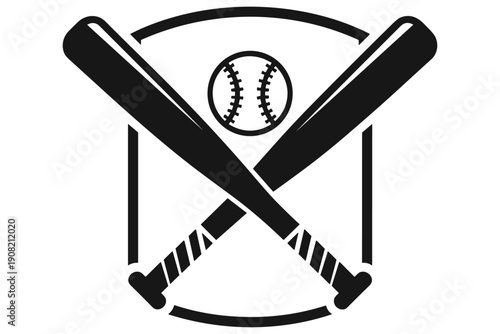 Baseball Emblem with Crossed Bats and Ball - Iconic Sports Symbol of Competition and Teamwork