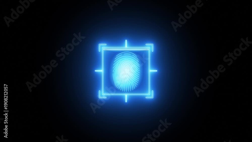 Neon finger scan with digital icon. fingerprint design. Futuristic digital processing