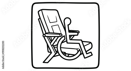 Icon of a recliner chair with a person in a wheelchair symbol, representing accessibility and comfort for disabled individuals.