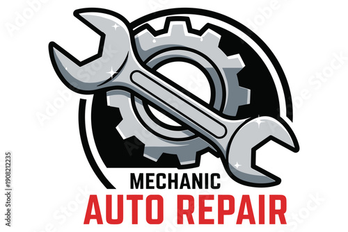 Professional automotive repair service emblem featuring a wrench and gear, symbolizing reliable vehicle maintenance and mechanical expertise for all types of vehicles