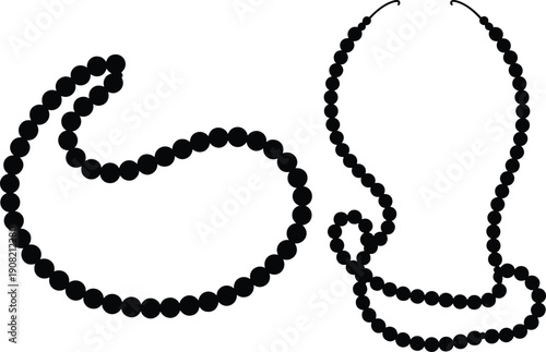 Elegant pearl bead strings arranged in creative loops, showcasing curved and elongated shapes, minimal abstract design, fashion accessory concept, decorative background for jewelry and art.