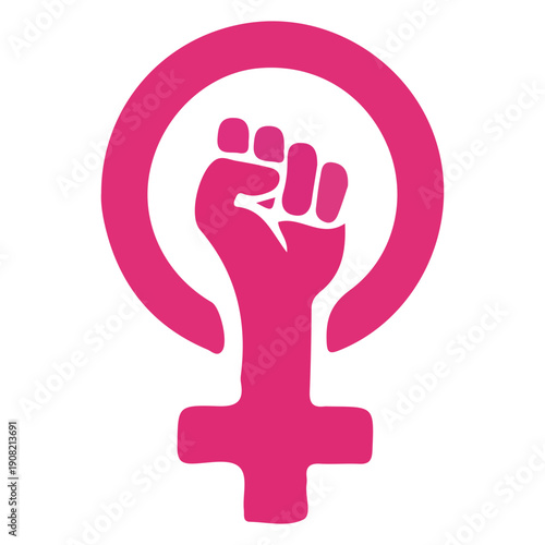 Pink feminist power fist symbol