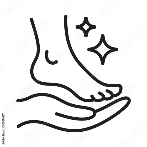 Line art illustration of a human foot with sparkling stars above