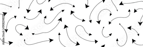 Squiggly dotted arrow vector, dashed curved line arrow set, rise and fall change plan, doodle shaped pointer, map element, 3D dynamic curly direction loop, abstract long spiral waving chart illustrati