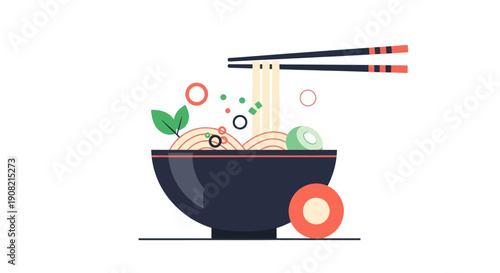Noodle bowl with chopsticks vector illustration