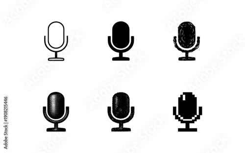 Collection of diverse microphone icons representing different styles and eras of audio recording