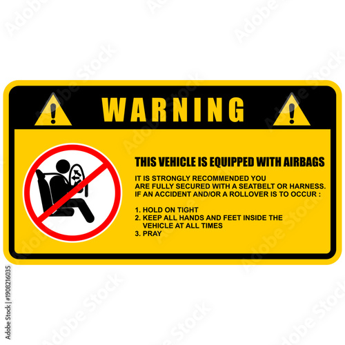 Warning, airbags sticker and label vector
