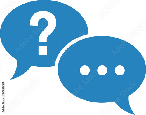 Two blue speech bubbles one with a question mark the other with ellipses communication dialogue