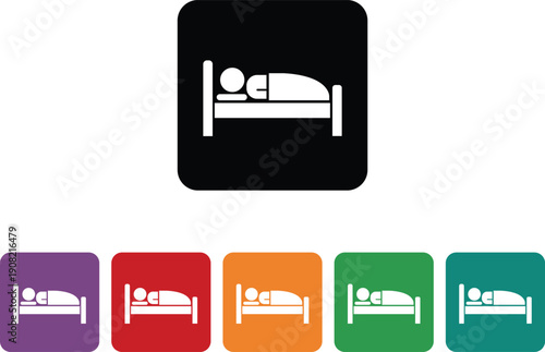 Person sleeping in bed in black and multiple colored squares white