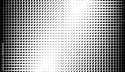 Symmetrical Monochrome Square Halftone Pattern: Geometric Grid Warp Vector 