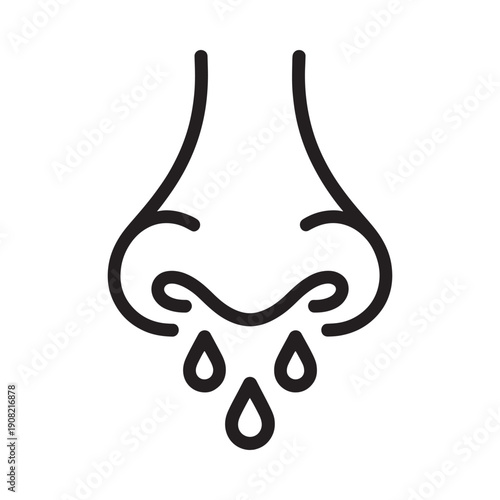 Simple line drawing of a nose with dripping fluid likely representing a cold