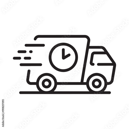 Delivery truck icon with a clock representing fast and timely shipping