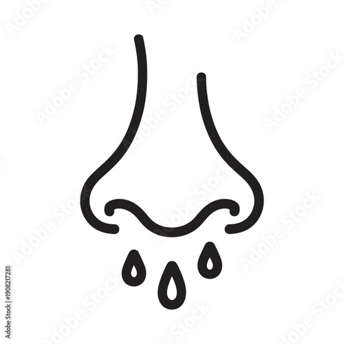 A simple black and white doodle of a nose with dripping fluid