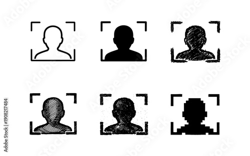 Collection of diverse human face recognition icons and symbols in a grid layout