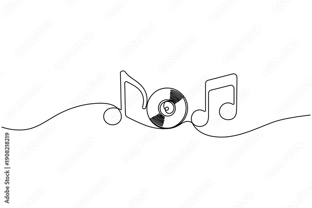 Fototapeta premium Hand drawn music note icon with continuous line stroke 