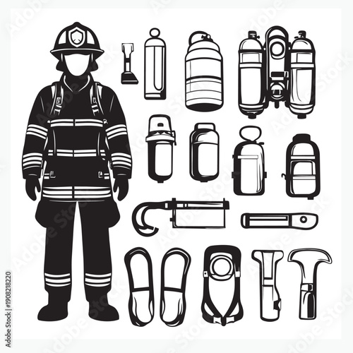 vector illustration of firefighter equipment