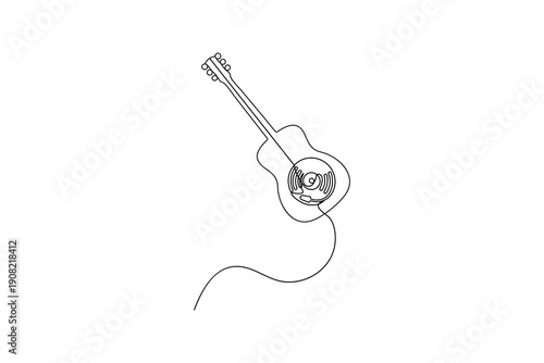 Minimalist guitar instrument icon in single line art style
