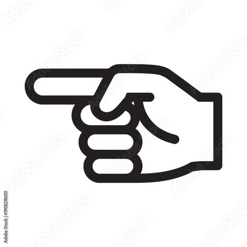 A simple black and white line drawing of a pointing hand gesture