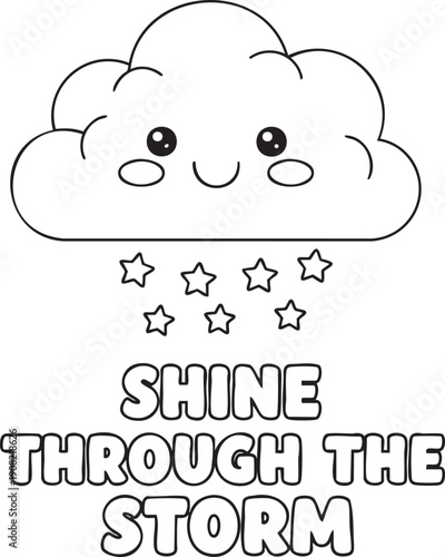 Cute cartoon cloud raining stars with inspirational text for coloring pages80 characters