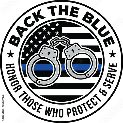 Back The Blue Thin Blue Line Police Support Emblem Illustration
