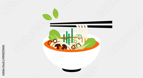 Noodle soup illustration on white background