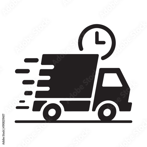 Fast delivery service a black truck with a clock icon above it