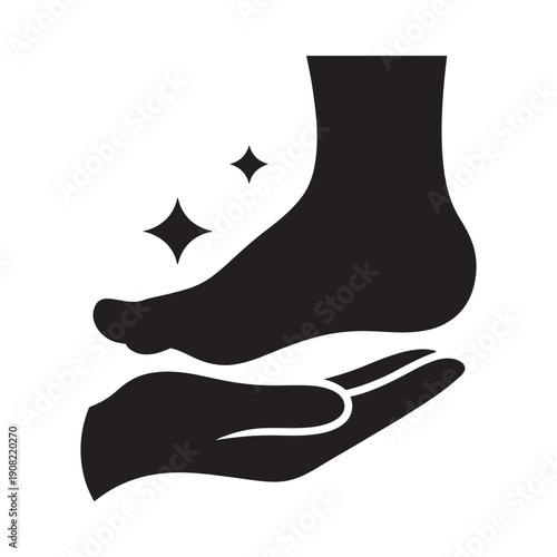 A hand cradling a foot with sparkling elements above