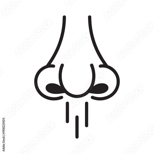 Simple line drawing of a human nose with dripping mucus