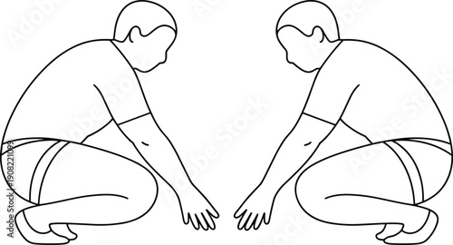 Squatting exercise silhouette, mirrored posture, physical training, fitness pose, instructional figure, body movement, anatomy reference, workout, health, balance