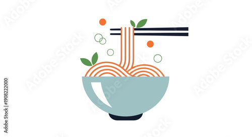 Noodles bowl chopsticks food illustration