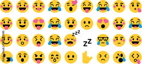 Classic Emoji Face Icon Set  Happy, Sad, and Laughing Expressions