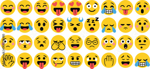 Classic Emoji Face Icon Set  Happy, Sad, and Laughing Expressions