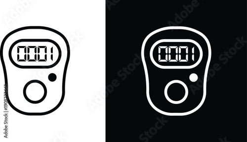 Minimal digital tasbih counter line icon. Islamic prayer tally device symbol suitable for Ramadan, Eid-ul-Fitr, worship and religious app design.