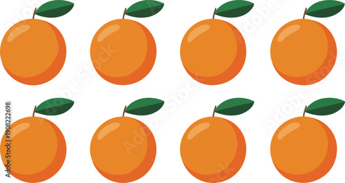Fresh Orange Fruit Icon Set  Whole Oranges with Leaves