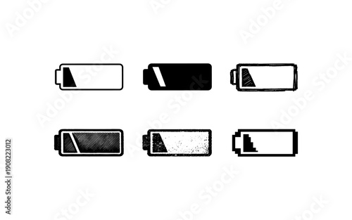 Collection of six battery icons showing different levels of charge and styles
