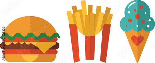 Fast Food Bundle Icon Set  Pizza, Burger, and Fries