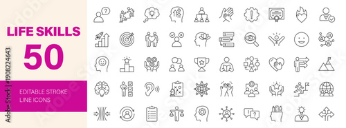 Life skills icon set. Editable line icons. Vector illustration.