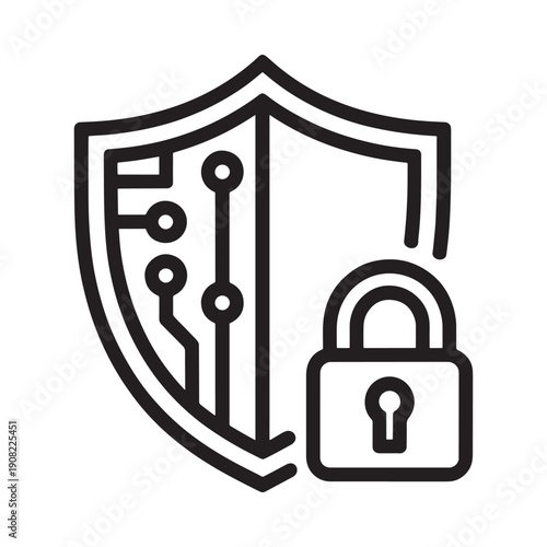 Digital security shield with a padlock icon representing cyber protection