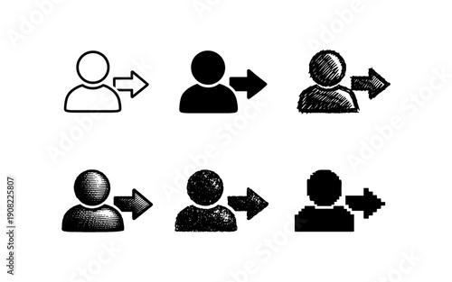 Collection of user icons with outgoing arrows in various artistic styles