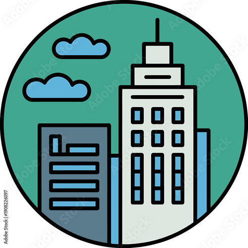 city skyline with buildings and clouds