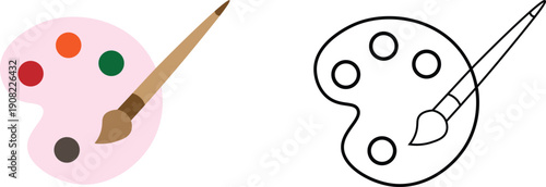 Paint Palette and Brush Icon Vector Set