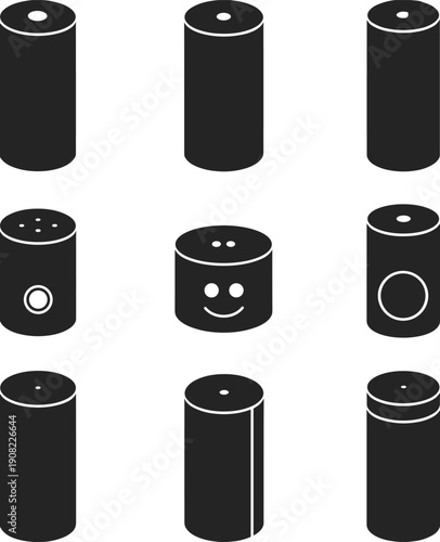 Smart speaker icons set, voice assistant device collection isolated on white background, flat vector illustration for technology concept