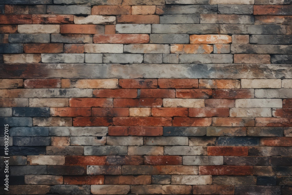 Fototapeta premium Weathered brick wall showing various colors and rough surface forming a textured background