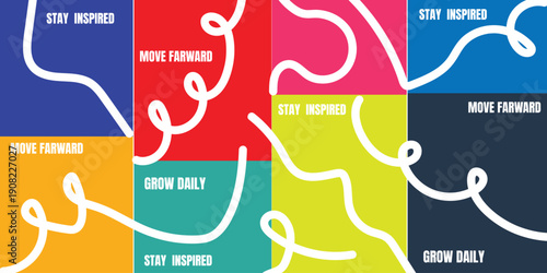 Vibrant abstract poster with flowing shapes and warm colors, featuring colorful wavy lines and motivational typography – modern wall art design