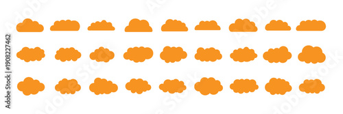 Mobileset of vector illustrations of clumpy clouds. weather cloud black icons sky clouds set. Collection of various light blue cartoon cloud shapes. Cloud Silhouette Icon Set, Weather UI Vector Collec
