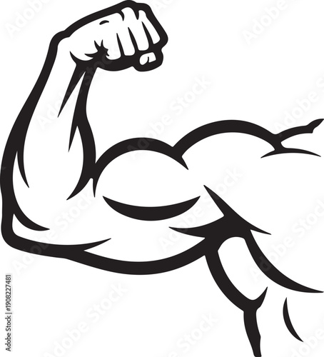 Black and white illustration of a flexed bicep muscle